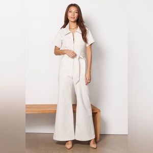 Good American DAY AND NIGHT JUMPSUIT | BONE Khaki zipper front size 3= L